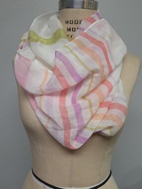 J. Jill White Infinity Scarf with Lime, Pink and Peach Stripes